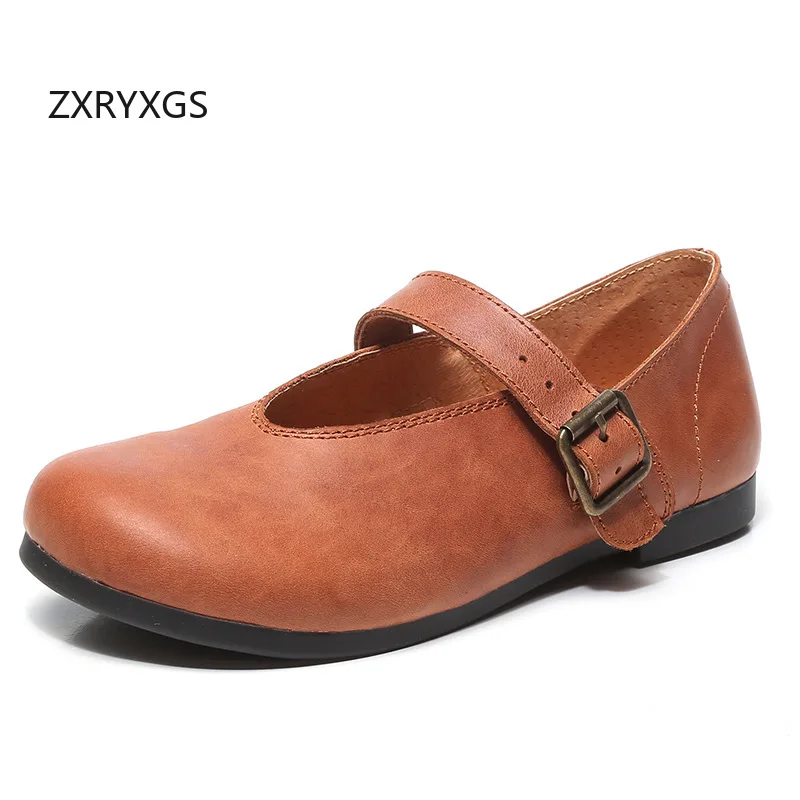 

ZXRYXGS 2025/Новая модная обувь из натуральной кожи для мам на плоской подошве, удобная повседневная обувь на мягкой подошве с круглым носком, женская модная обувь