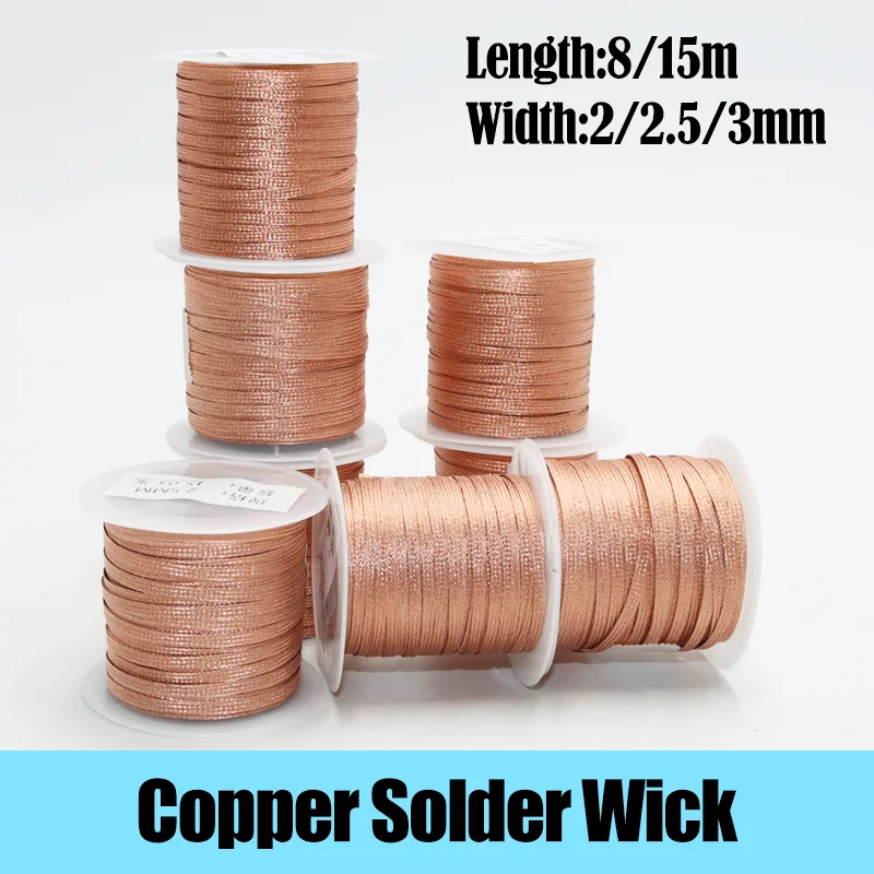 

8/15M Desoldering Braid Tape Copper Wire Welding Solder Remover PCB Circuit Board Soldering Wick Tin Lead Cord Flux Repair Tool