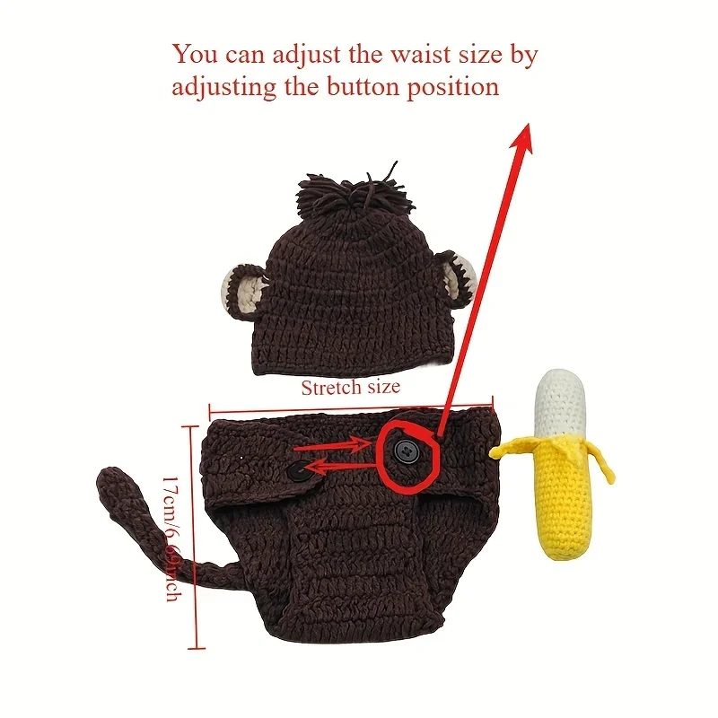 Baby Photography Props Handmade Monkey Banana Costume Newborn Photo Shoot Outfit Cute Animal Set view 4