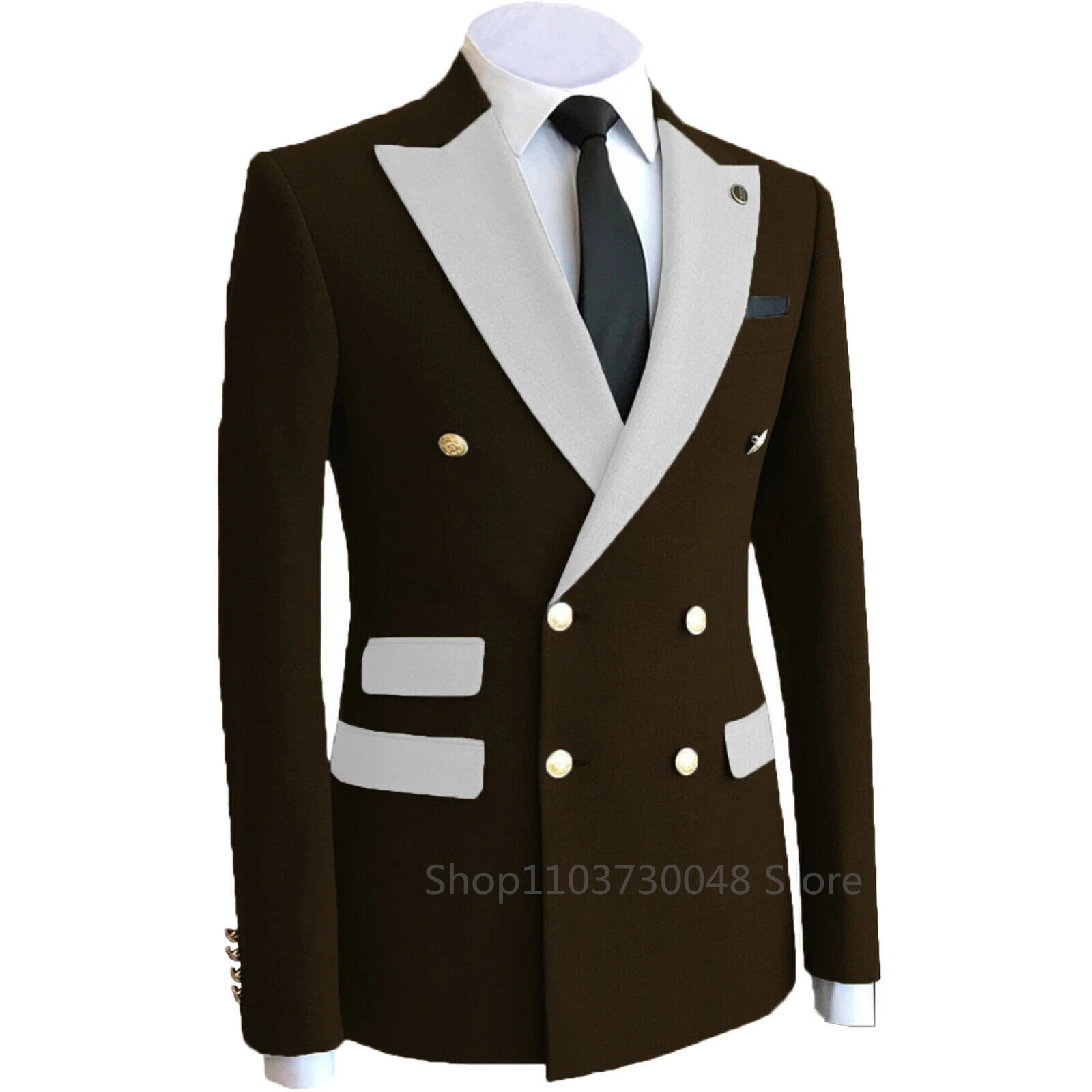 Formal Solid Men Suits Blazer with Peak Lapel Double Breasted Dinner Prom Jacket Elegant Slim Fit Smoking Suit Coat for Wedding