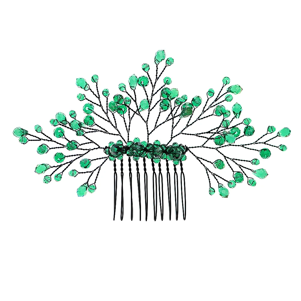 Green Branches and Leaves Hair Comb Crystal Wedding Headdress Decor Leaf Hairpin Accessories Clip