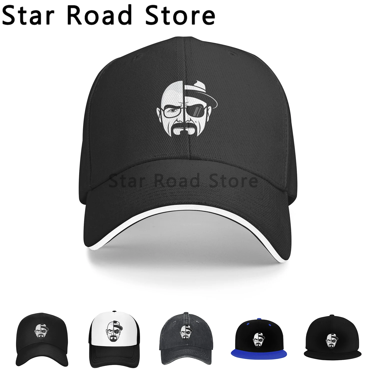 

Breaking Bad TV Series Walter White Two Faces Dad Hats Pure Color Women's Hat Sunprotection Baseball Caps Peaked Cap for Unisex