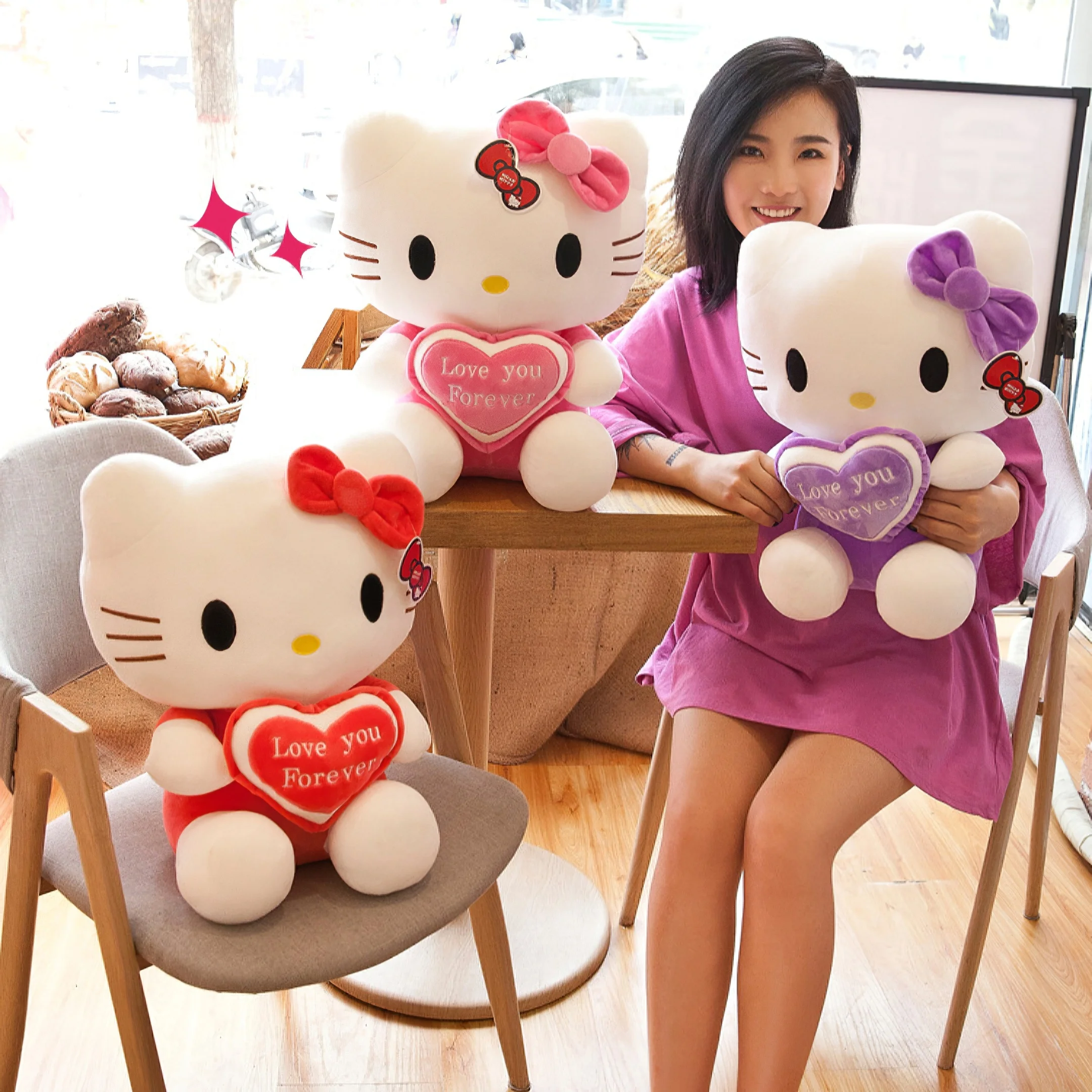 การ์ตูน Sanrio Hello Kitty ตุ๊กตาหนานุ่มน่ารักดอกไม้ KT แมวนุ่มตุ๊กตายัดไส้นางฟ้าขนาดใหญ่หมอนของขวัญวันเกิด