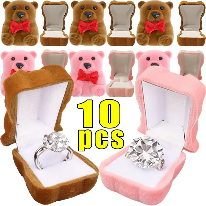 

1-10pcs Valentine's Day Bear Jewelry Box Mini Plush Ring Case Cute Valentine Gift for Women Girls Ring Holder Portable Gift Box