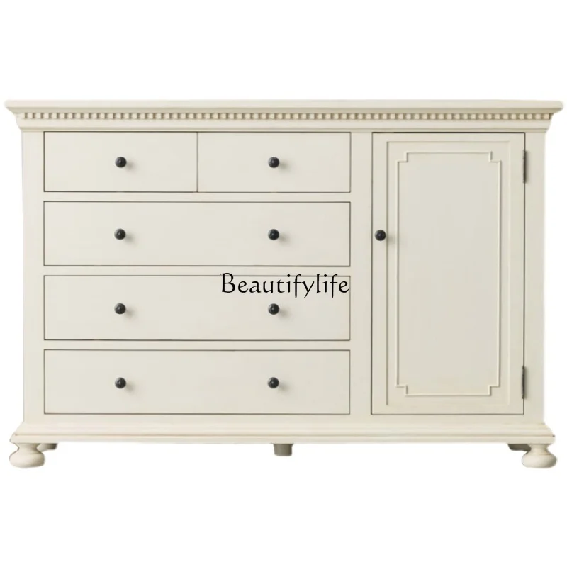 

-*French solid wood retro storage chest American small apartment living room cabinet