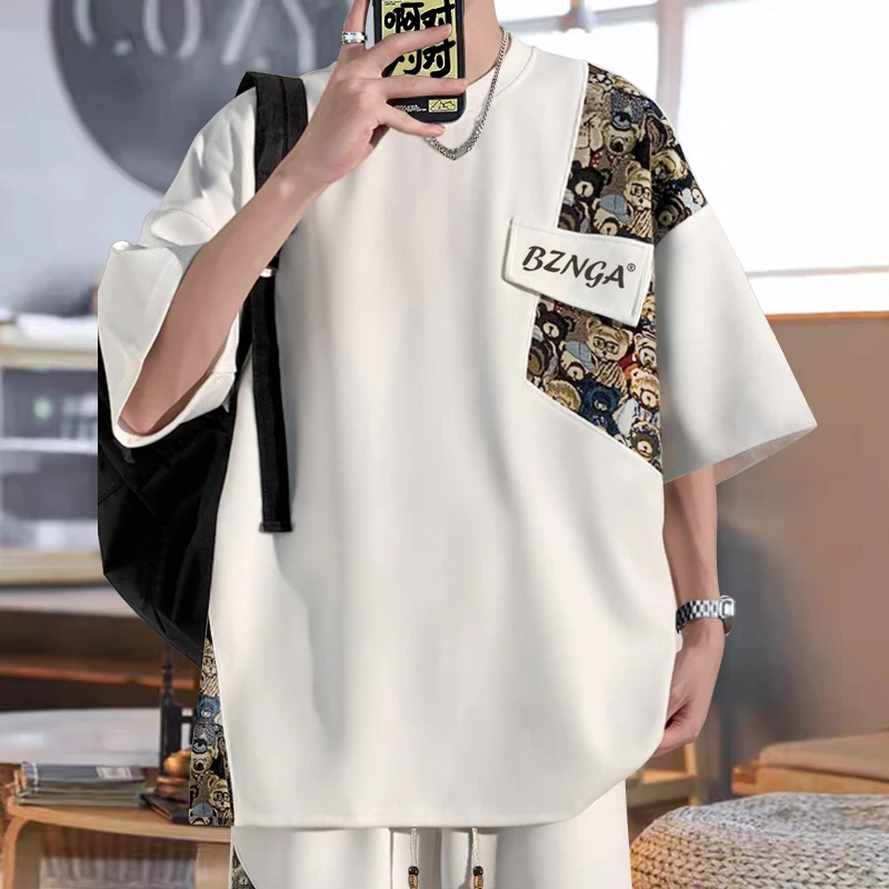 

Летний повседневный свободный комплект для мужчин: футболка и шорты, тонкий легкий удобный молодежный костюм из двух предметов