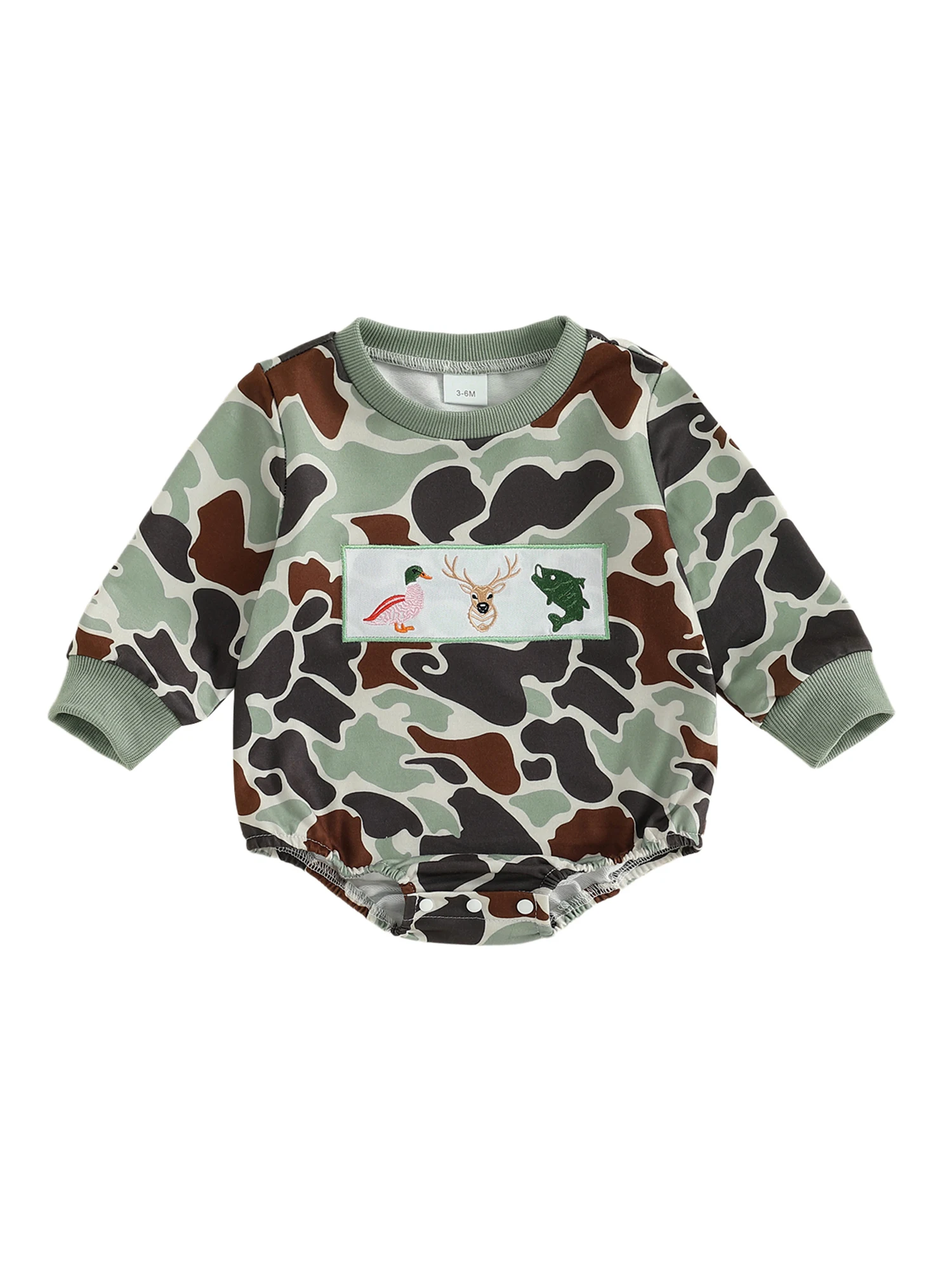 

Очаровательный комбинезон унисекс для новорожденных с длинными рукавами и камуфляжным принтом, идеально подходящий для осеннего сезона.