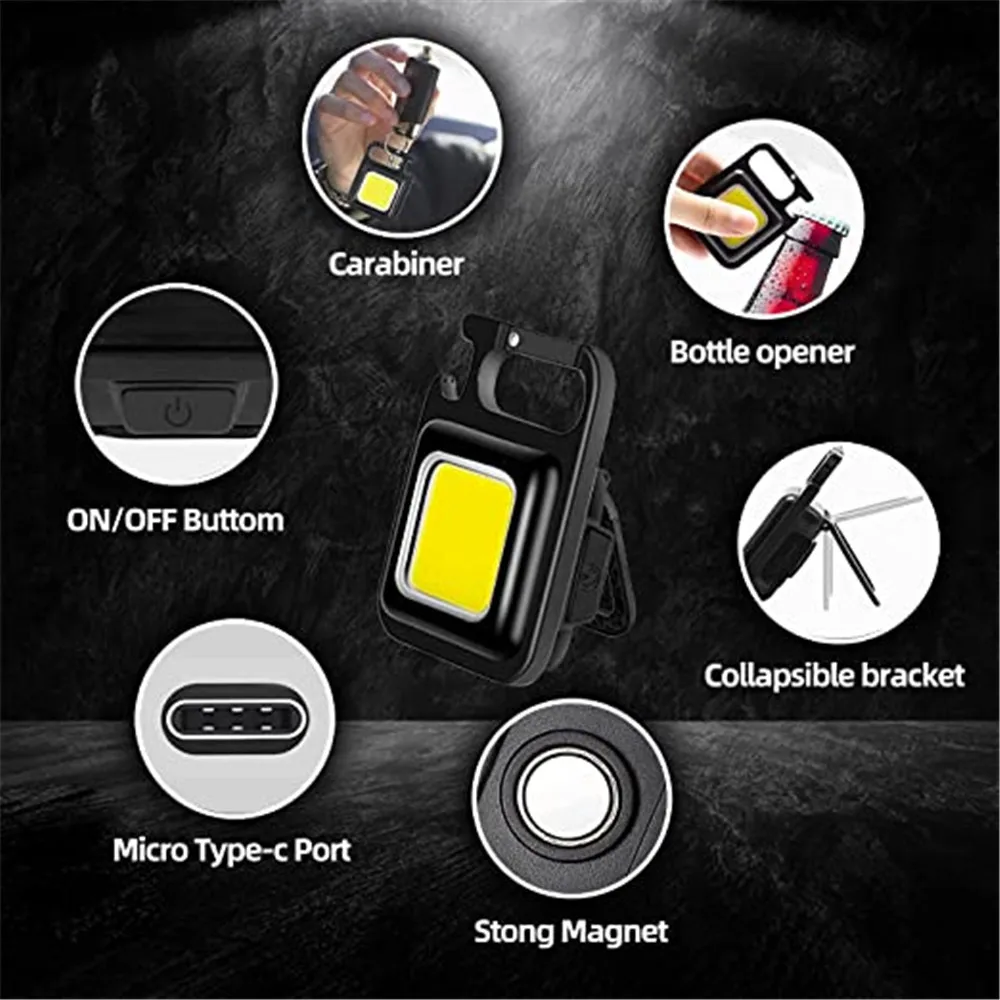Multifunctional Portable Lamp Mini COB LED Flashlight Keychain Light USB Charging Emergency Lights Outdoor Work Camping