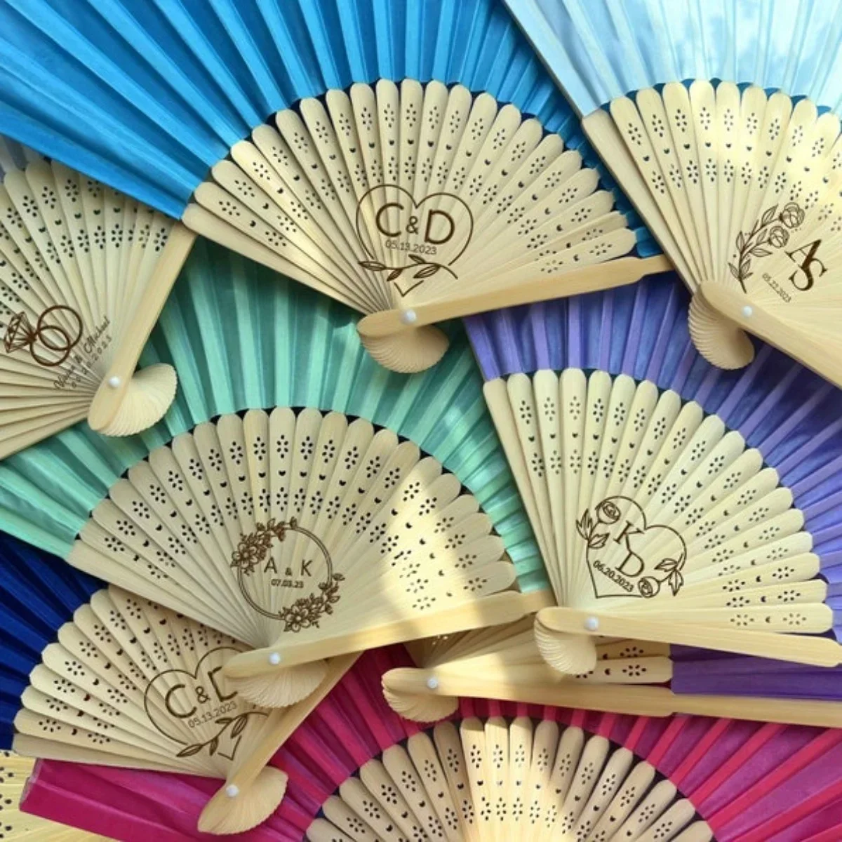 

Personalized Custom hand Fans Wedding Party Favors Frabic Fans Bulk Gifts for Guests Engraved Fans Bridal Shower Fans.