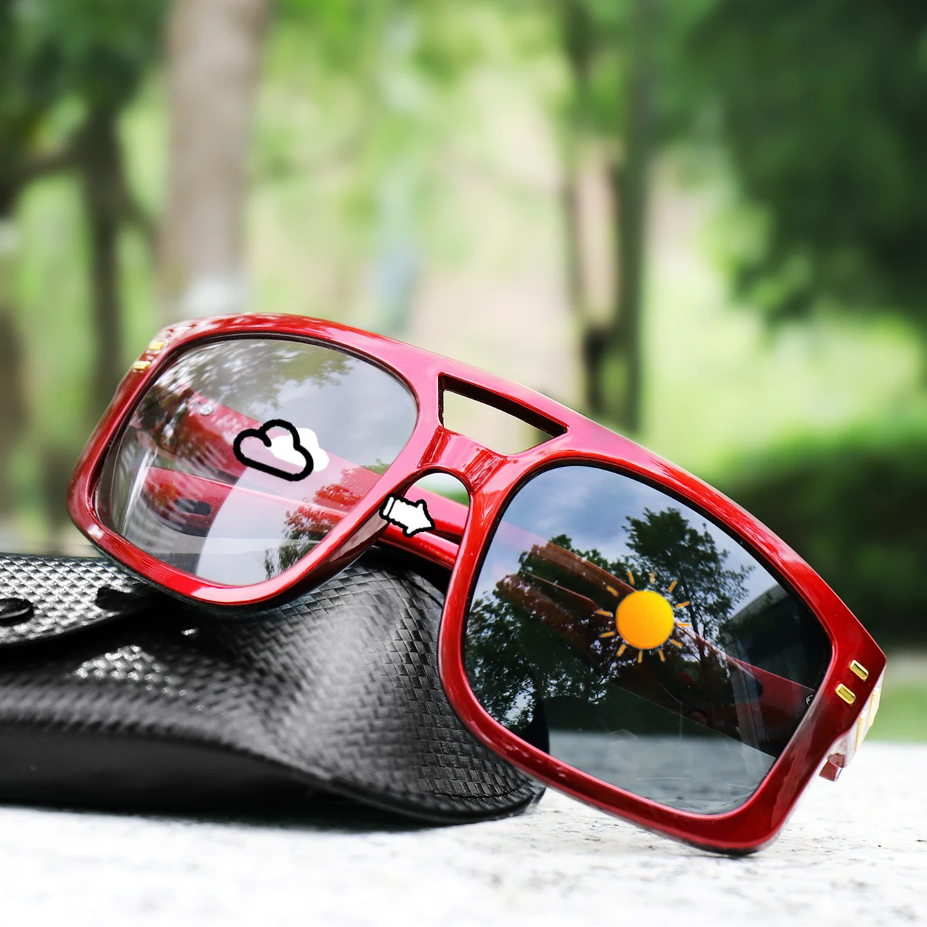 Photochrome Sonnenbrille für Damen und Herren, quadratisch, winddicht, lässig, modisch, für Outdoor-Sportarten, Laufen, Wandern, Radfahren – Detail 6