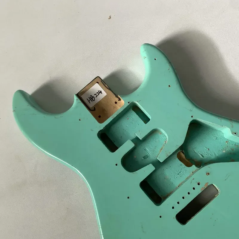 HB224 6 Screws Fixed Tremolo Electric Guitar Unfinished Green Color ST Guitar Body Custom Pickup for DIY Replace with Damages