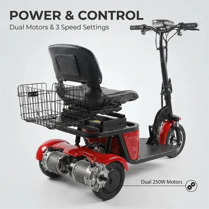 Faltbarer Elektrischer Dreirad-Reise-Scooter für Senioren 500W36V 3-Rad-Elektro-Scooter mit Korb Mini-Mobilitätsroller – Detail 7
