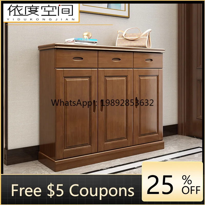 LYY Hallway Solid Wood Shoe Rack Indoor Entryway Storage Chinese Style Two Three Four Door Shoe Organizer Layered Rack