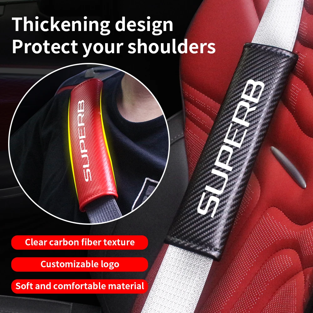 Carbon Fiber Car Seat Belt Cover Shoulder Pad Protector Cover Safety Belt Padding Pad Cushion For Skoda SUPERB Auto Accessories