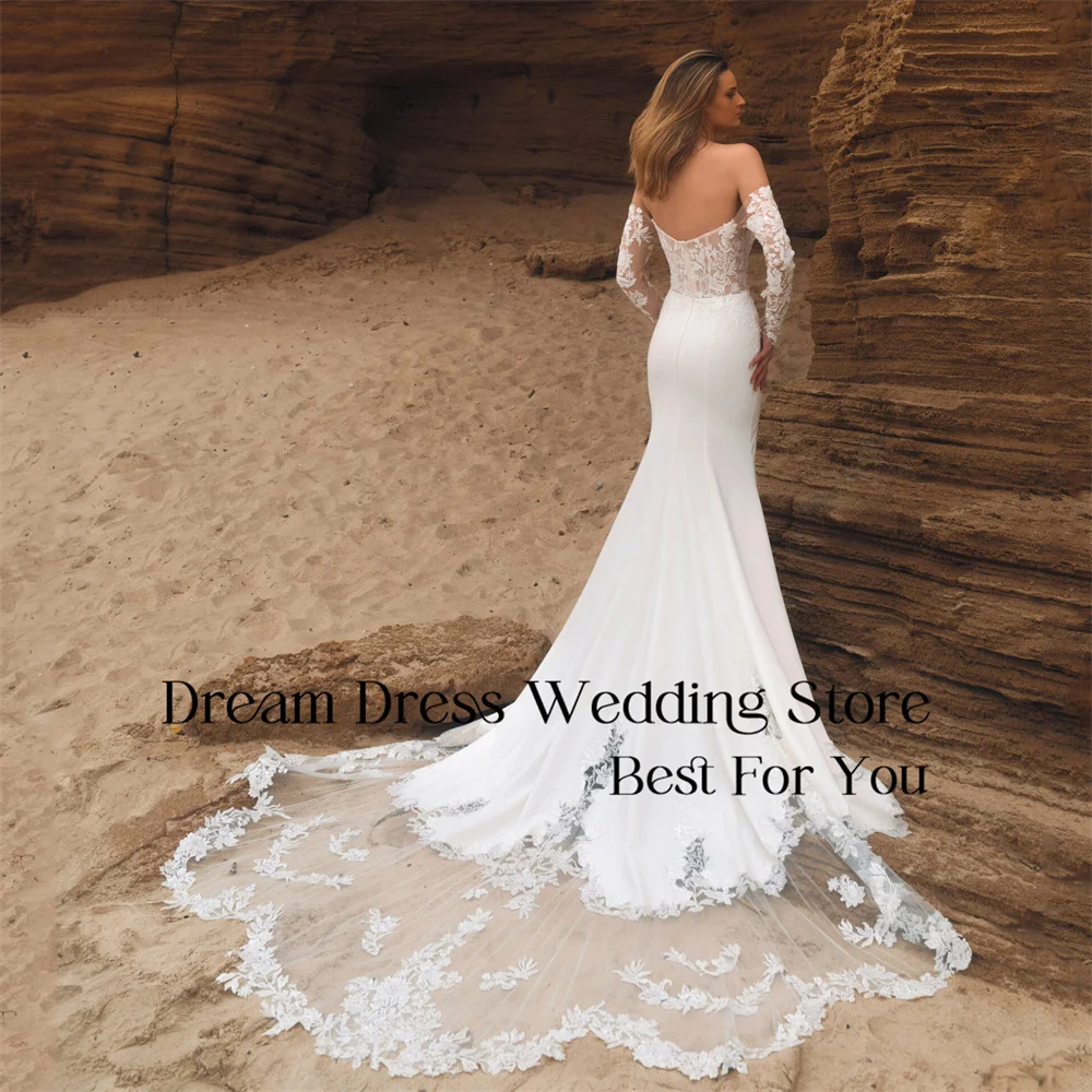 DREAM Modern Lace Mermaid Wedding Dress V-Neck Appliqued Long Sleeve Off The Shoulder Bridal Gown Vestidos De Noiva Customized