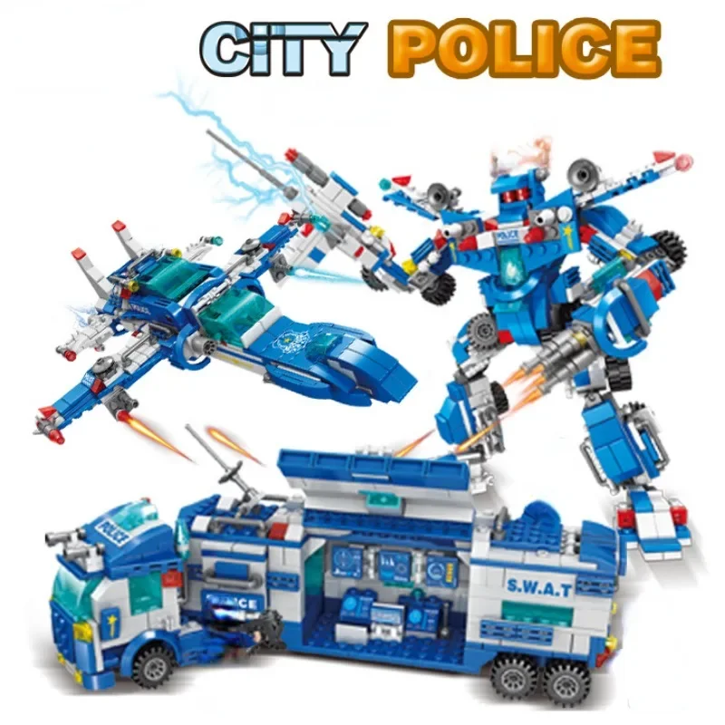 City Series Police Station SWAT Corps Team Military Truck Car Building Blocks DIY Fighting War Robot Toy for Kids Gift