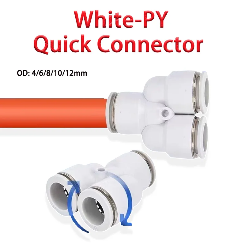 

1pcs Y-Shaped Pipe Fittings Plastic Pneumatic Air Connector Fitting Quick Push PY Connect 4mm 6mm 8mm 10mm 12mm White