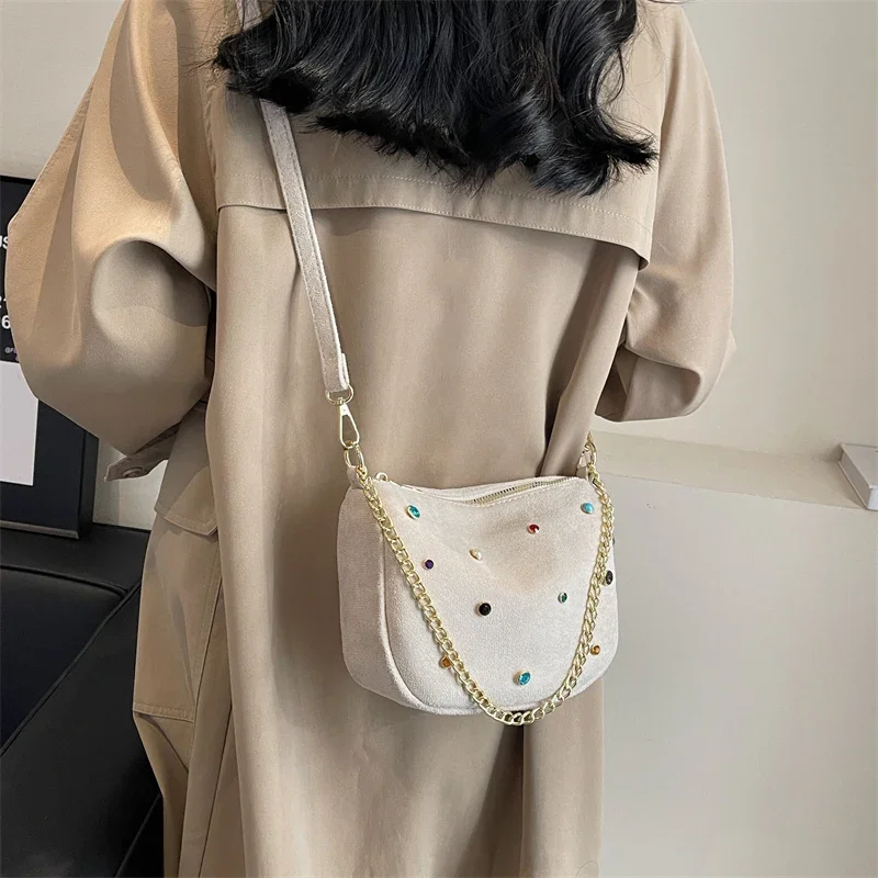 Zipper Suede Sewing Thread Women\'s Shoulder Bags New Fashion Chains 2024 Brand Crossbody Bags for Women Bolsas Femininas