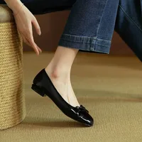 new Spring Autumn fashion Woman's Flats Patent Leather Ballet Flats Bowtie Boat Shoes Low Heels Slip on Flat Woman Black Loafers - Image 4
