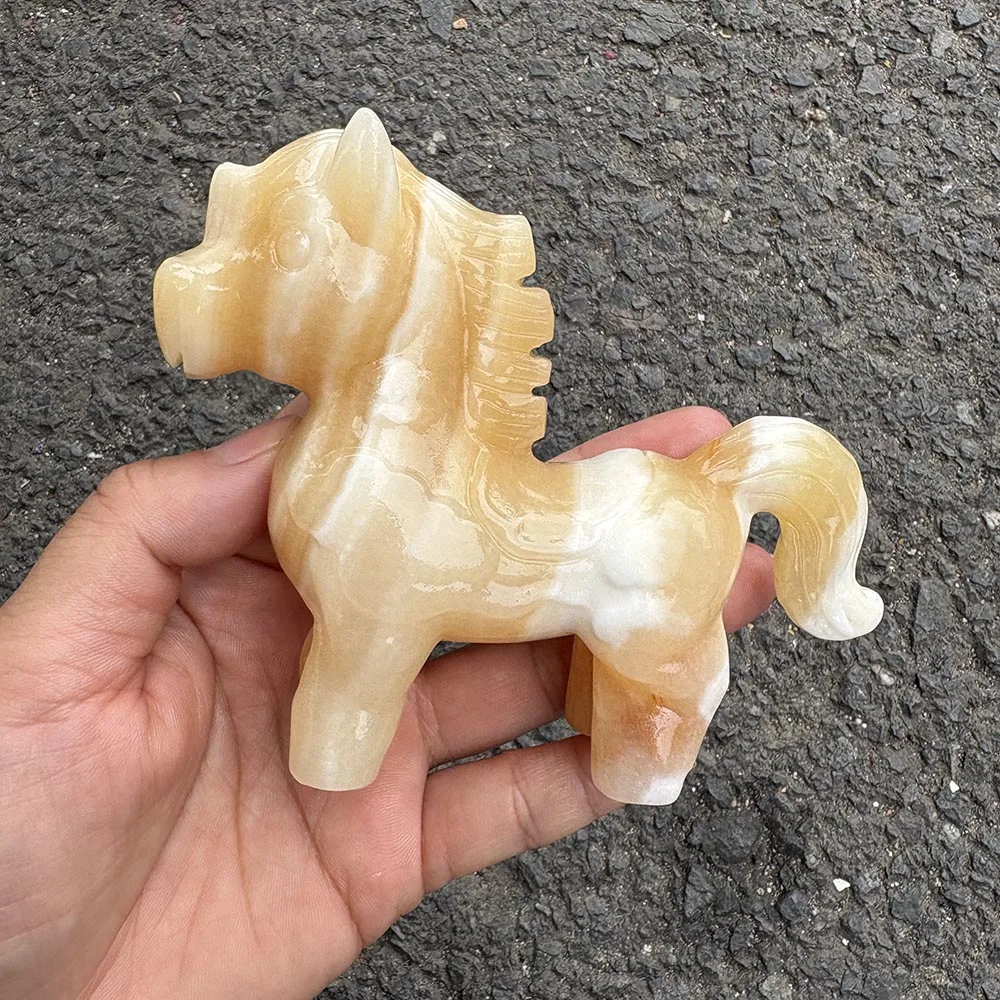 Custom-Handcrafted Natural Calcite Horse Figurine, 12cm - Gemstone Animal Statue Tabletop Decor for Healing