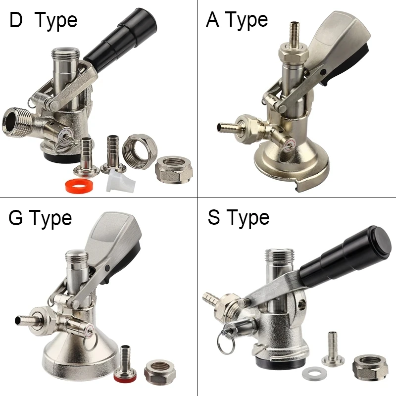 Homebrew Beer Keg Coupler,Beer Dispenser Type S/D/A/G With Stainless Steel Probe Nickel Plated Brass Boby Commercial Keg Coupler