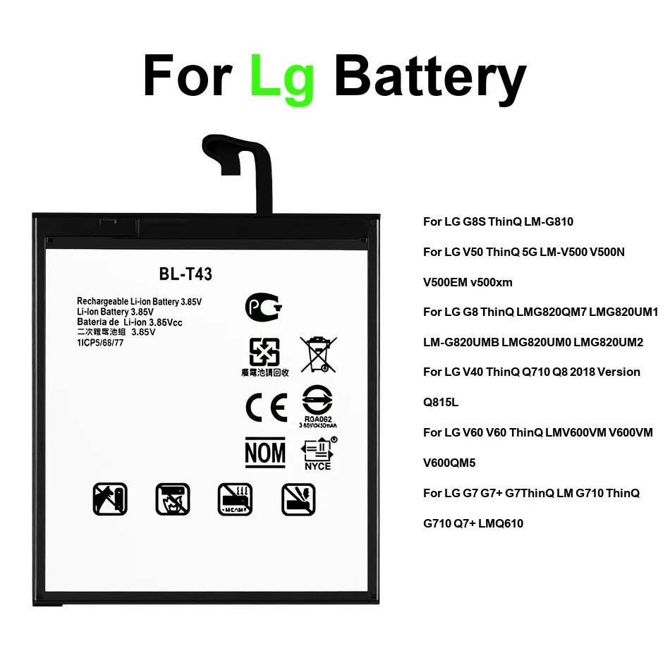 

Battery BL-T46 BL-T39 BL-T41 For LG G7 G8 g8s V50 Thinq LM-G810 lmg820qm7 lmg820um1 lmv600vm Q710 V40 v405qa7 V60 G710 5G 2018