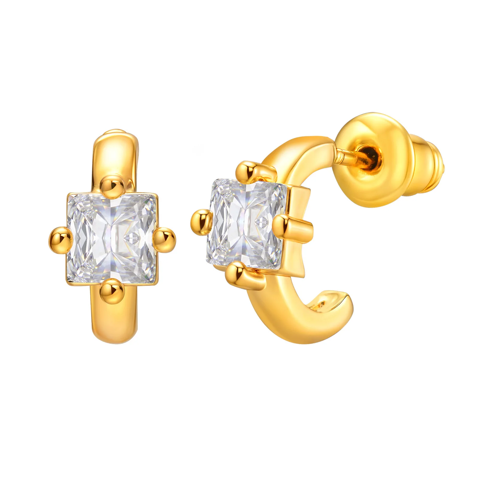 

Square Cubic Zirconia Open Hoop Earring for Women, Ear Piercing Hoops 18k Gold Plated Geometric Fashion Jewelry