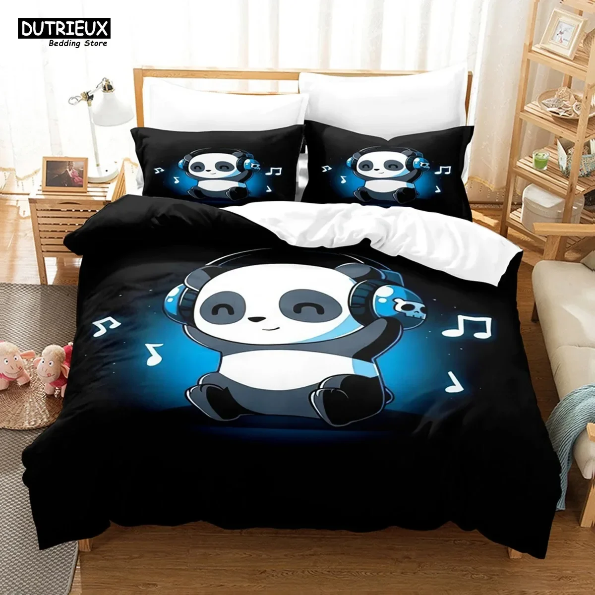 

Cartoon Chinese Panda Bedding Set Soft Microfiber Double Queen King Twin Size Duvet Cover Kids Girls Room Decor White Bed Linen