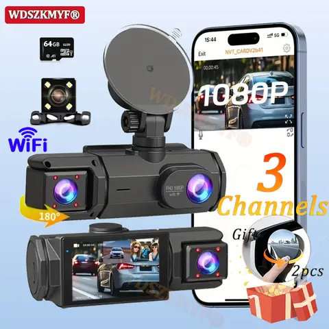 1080P 차량용 DVR 2/3채널 전면 및 후면 카메라 WIFI 블랙박스 대시캠 자동차 비디오 레코더 차량 액세서리