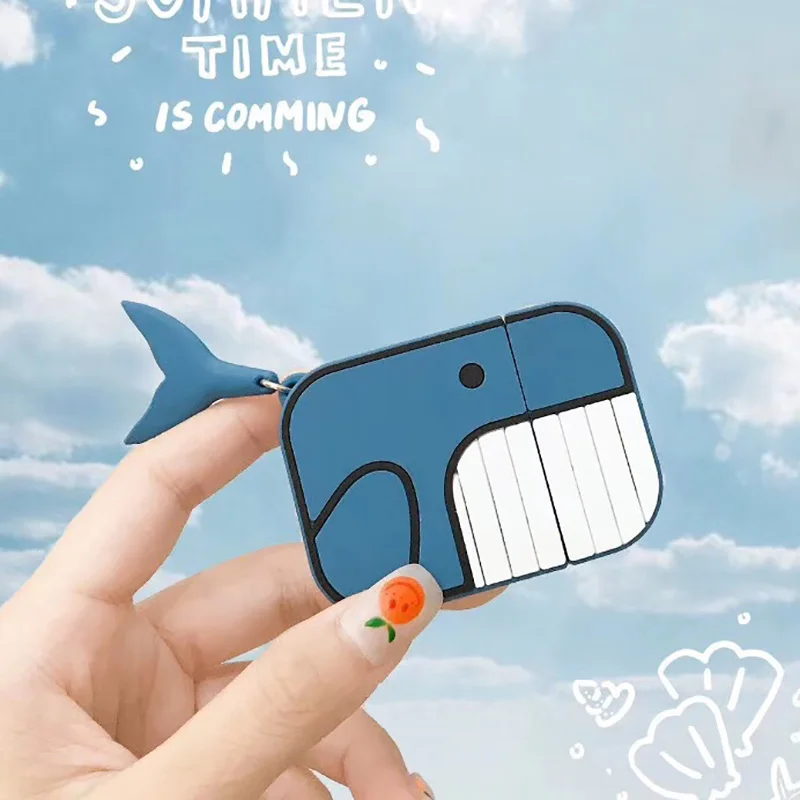 ฝาครอบป้องกันหูฟังลายการ์ตูนฉลามหูฟังบลูทูธไร้สายสำหรับ Pro 3