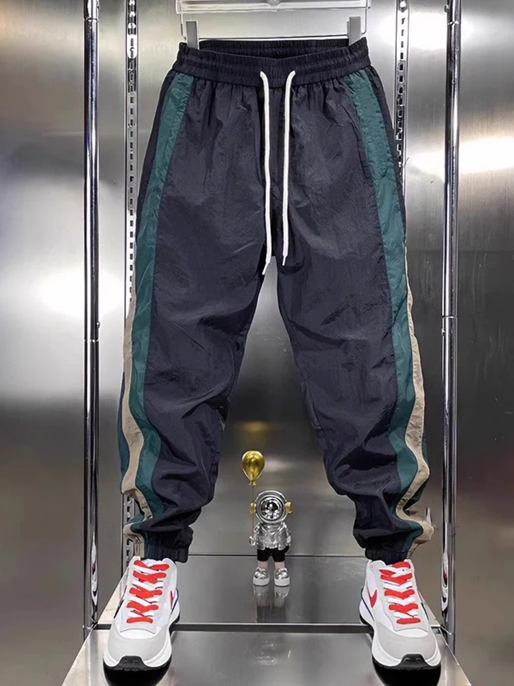 

Мужские летние тонкие повседневные брюки в полоску в стиле пэчворк, рабочая одежда, свободные брюки Spor, универсальные брюки с манжетами в стиле Харадзюку