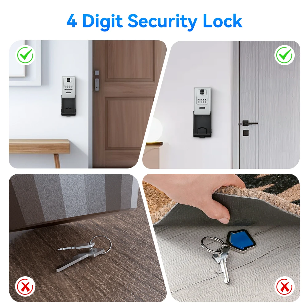 ELECTOP Wall-Mount Key Combination Box 4 Digits Password Key Lock Box Waterproof Anti-theft Metal Key Storage Box