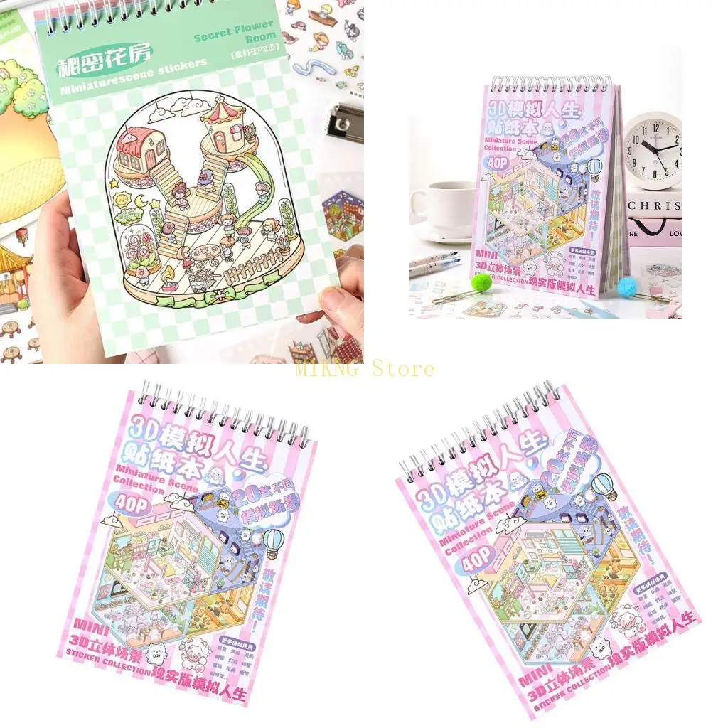 

Книга-стикер сцены с фоновыми листами картона для развития художественного выражения, многоразовая наклейка с пейзажем,