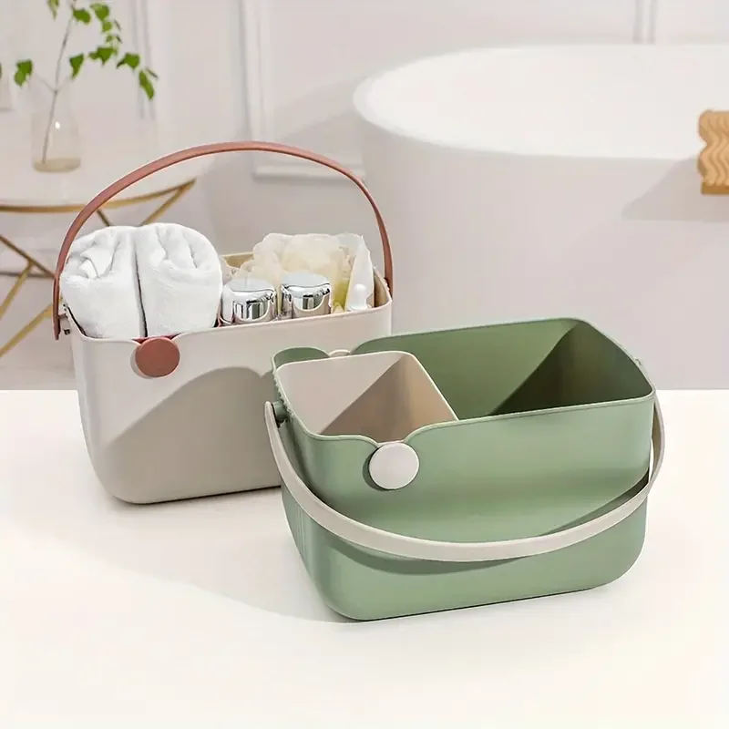 

Plastic Storage Basket With Handle Drain Portable Bath Basket Shampoo Toiletry Bathroom Dormitory Organizer Cosmetic Tissue Rack