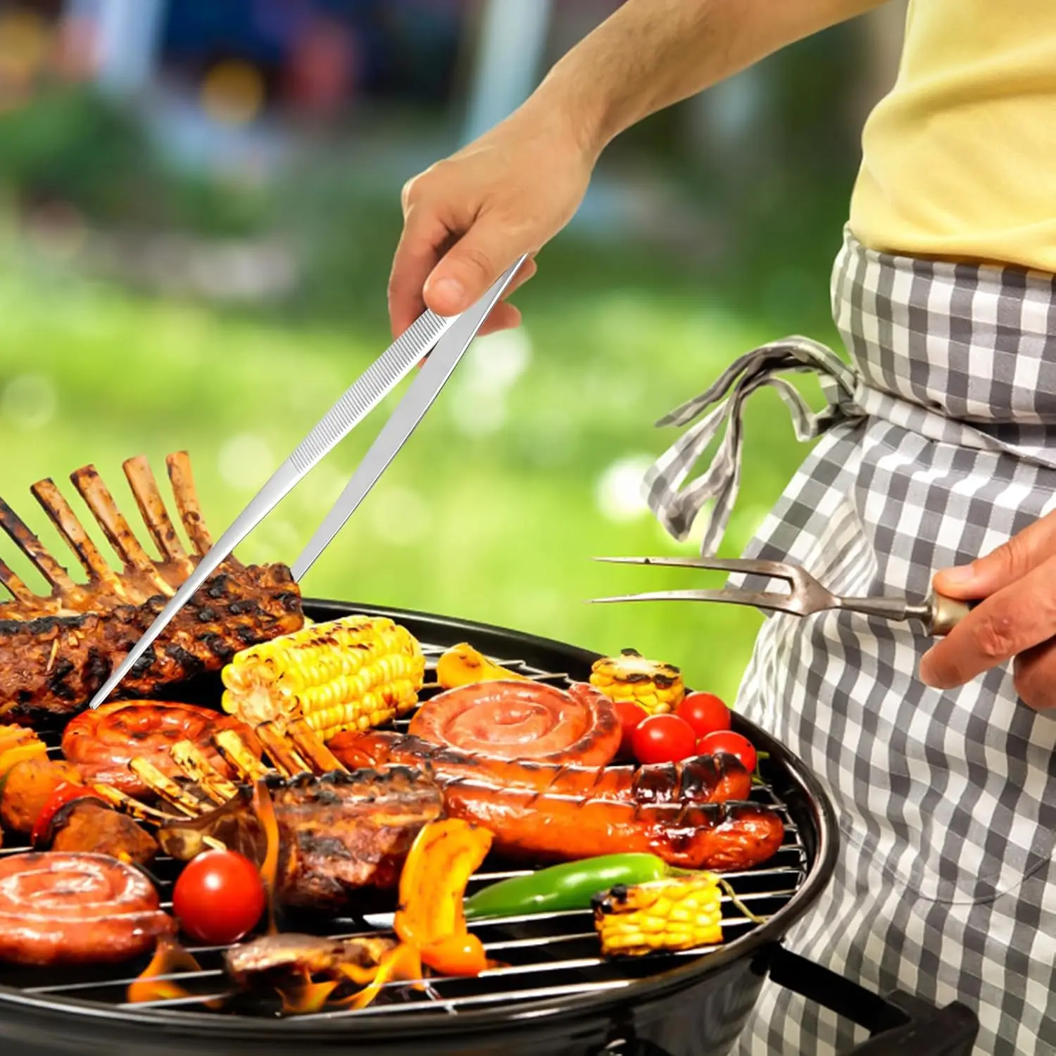 Kit de pinces à nourriture pour barbecue de 30 cm, 3 pièces, pinces de service en métal à pointe droite, courbée et ronde, pinces à viande réutilisables pour la cuisson en plein air, la cuisine et les restaurants