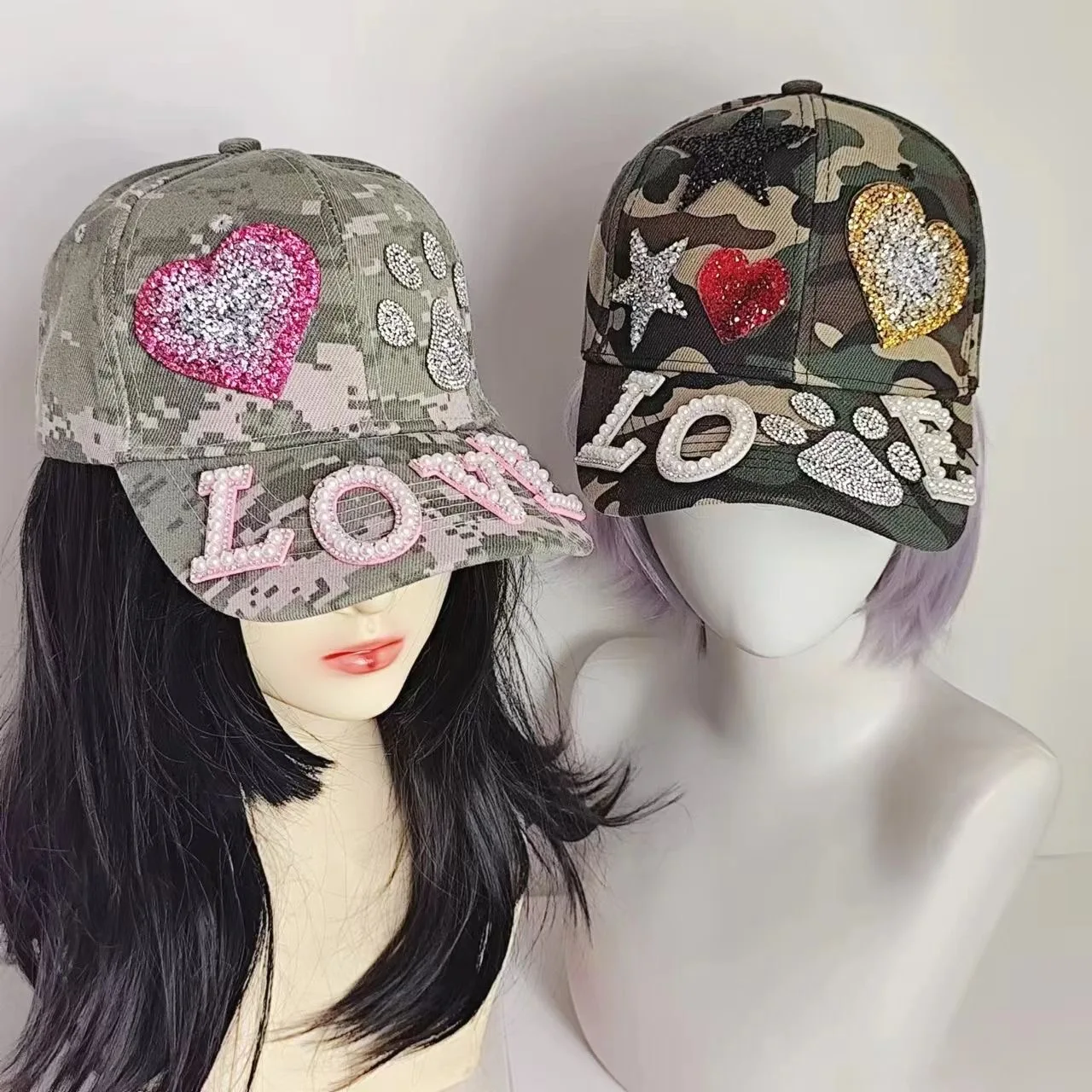 

Y2K Rhinestones Love Spice Girl's Baseball Cap - Adjustable Snap-back Hat, Fashionable Camouflage Hat Lolita Headwear