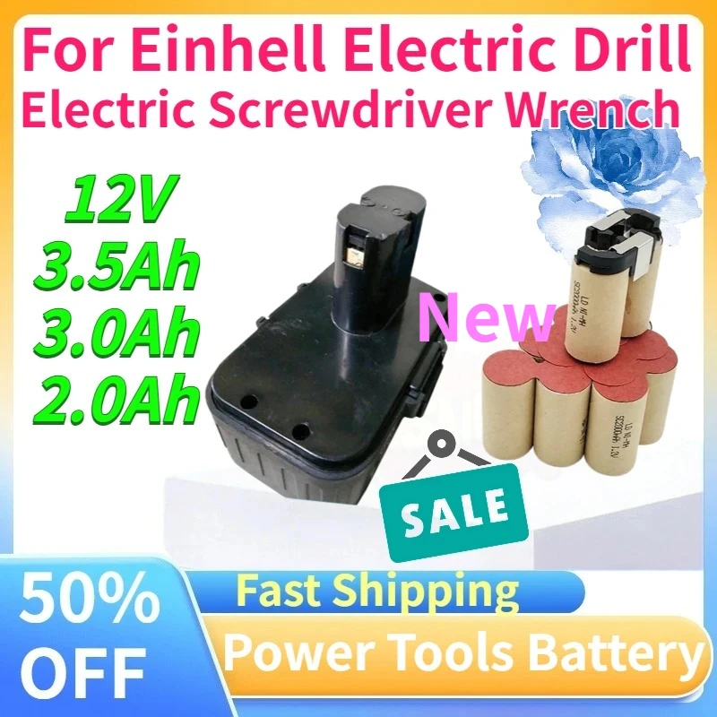 New 12V Li‑ion Battery for Einhell, 2.0Ah 3.0Ah 3.5Ah Rechargeable Power Tool Battery for Electric Drill Screwdriver Wrench