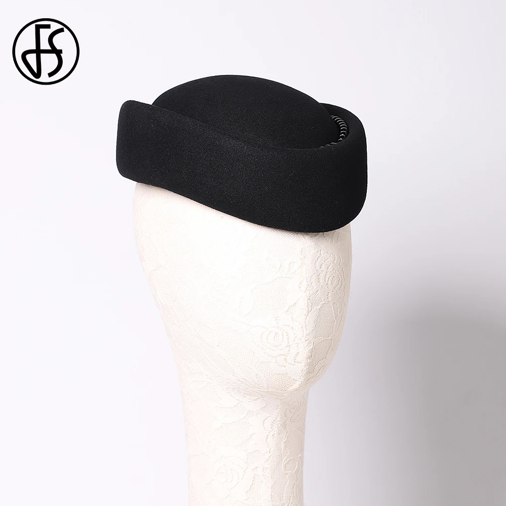 FS 2024 Small Top Hats For Women With Faux Pearls Elegant Vintage Beret 100% Wool Felt Fedoras Ladies Wedding Church Winter Cap