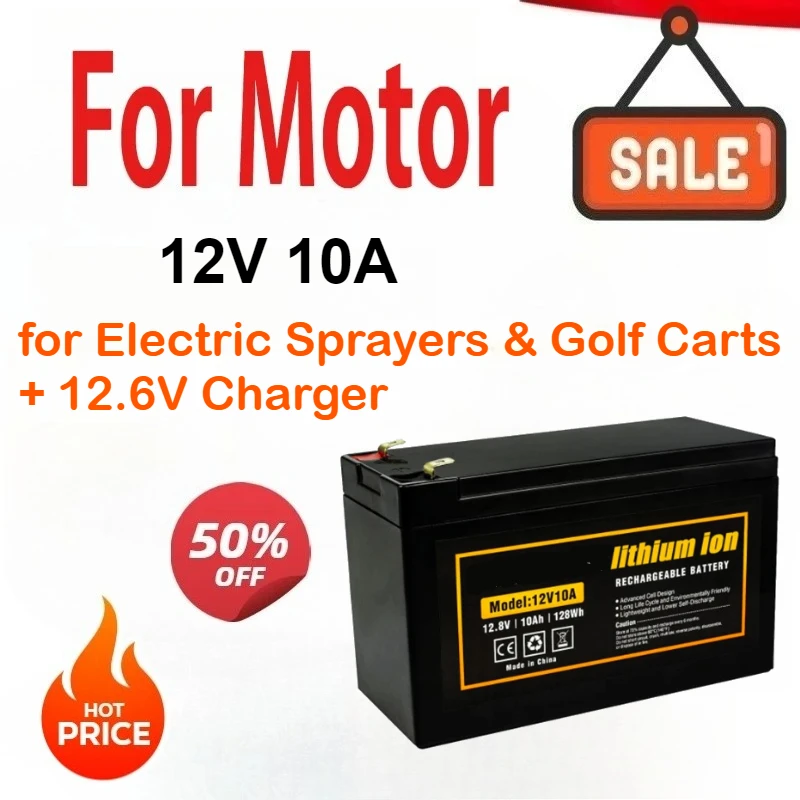 

12V 10A 3S4P Rechargeable Battery with Case for Electric Sprayers & Golf Carts + 12.6V Charger
