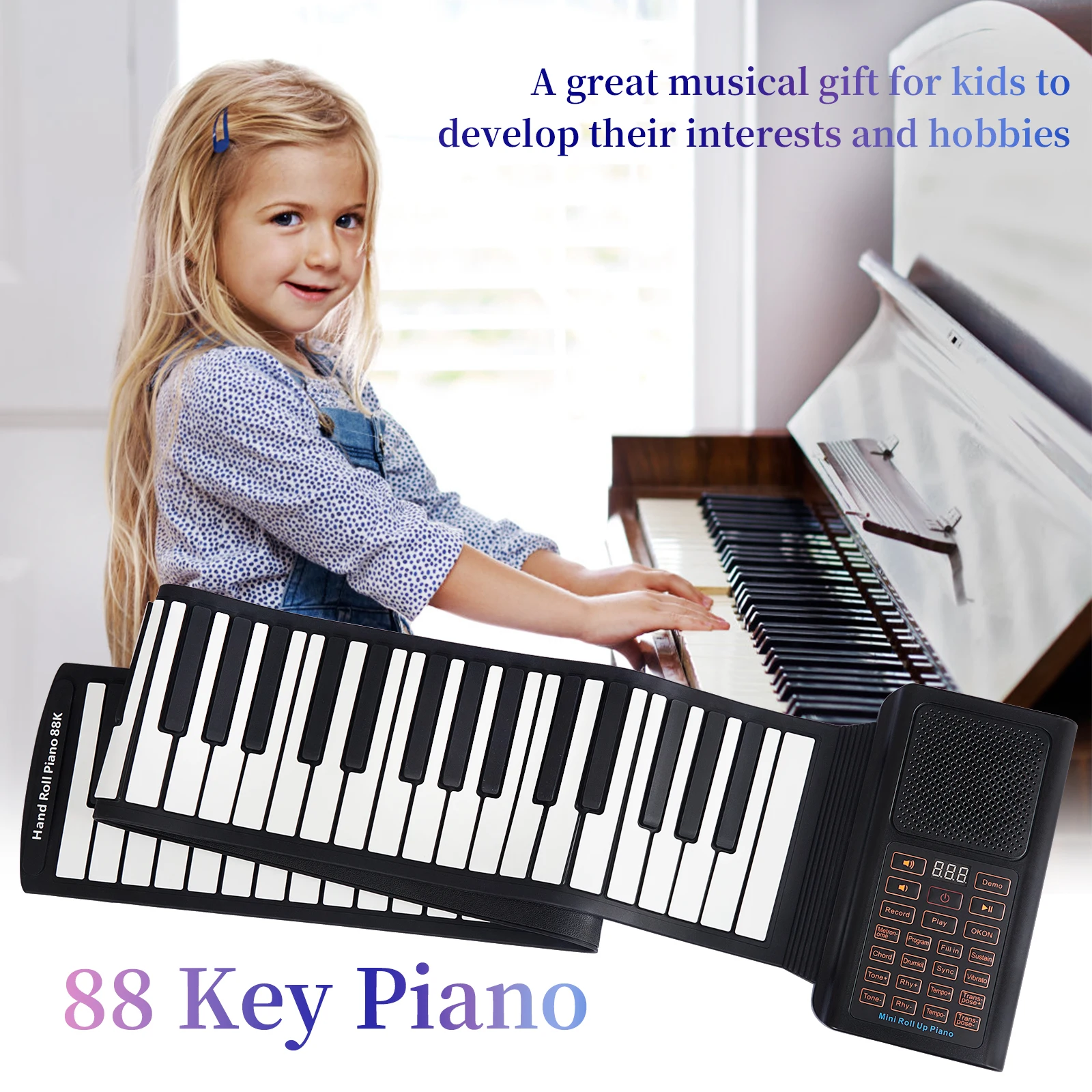 Portable Hand-rolled Piano with Trumpet 88 Keys Foldable Piano Beginner-Friendly Music Teaching Birthday Gift