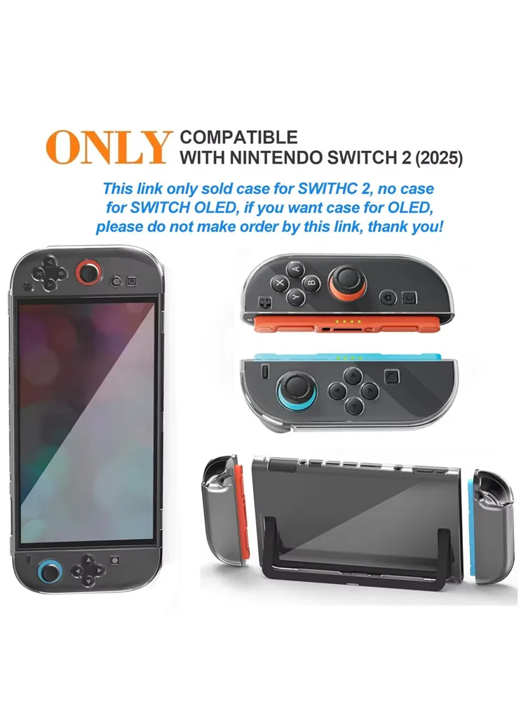 Coque transparente PC + TPU pour Nintendo Switch 2, Joycon, pour Console de jeu, cristal, anti-rayures, coque fendue, protection pour accessoires NS2
