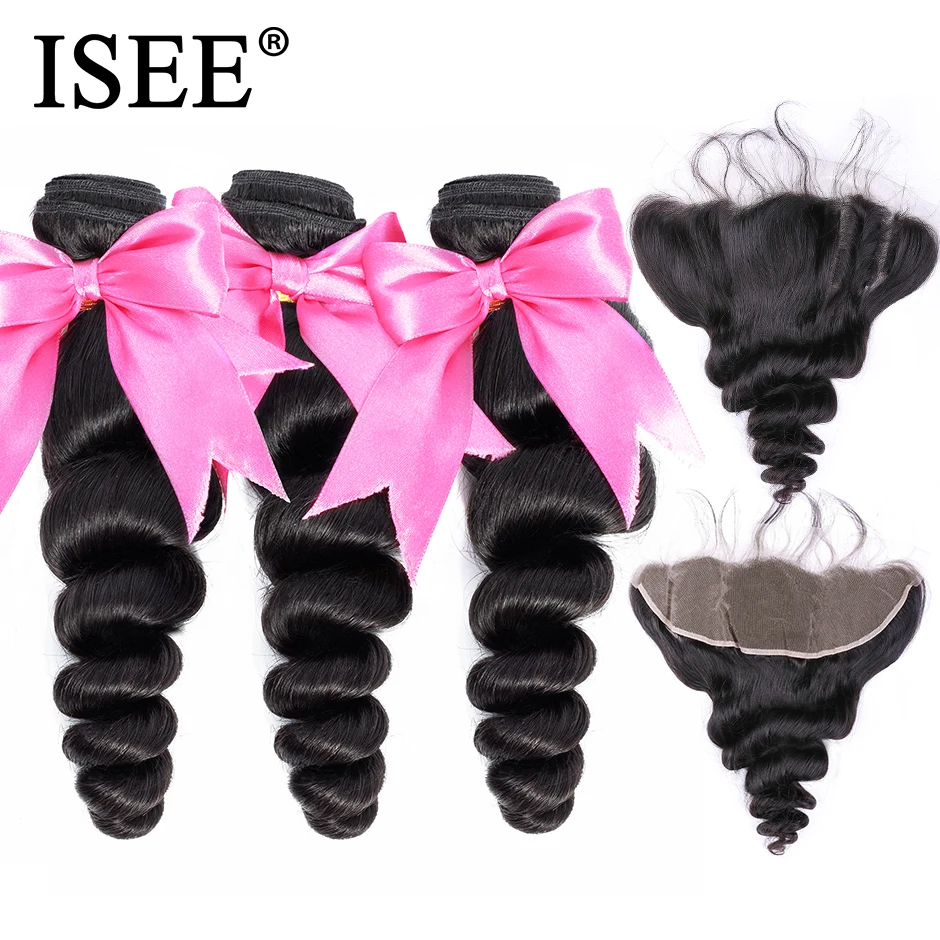 

Malaysian Loose Wave Bundles With Frontal Remy Human Hair Bundles With Frontal 13*4 ISEE HAIR Weave Bundles With Closure