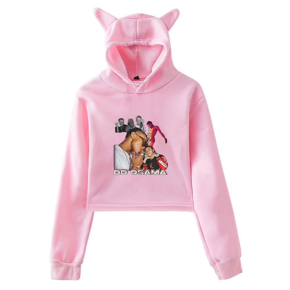 DD Osama Tour Hip Hop rapero Vintage Pullover Cat Ears Hoodie, sudaderas de manga larga, Top corto, ropa para mujer