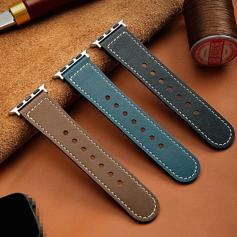 アップルウォッチ用レザーブレスレット,44mmおよび40mm, 41mm, 45mm, 42mm, 38mmウルトラ2, 49mm, iwatchシリーズ9,3,5,6 se、7、8