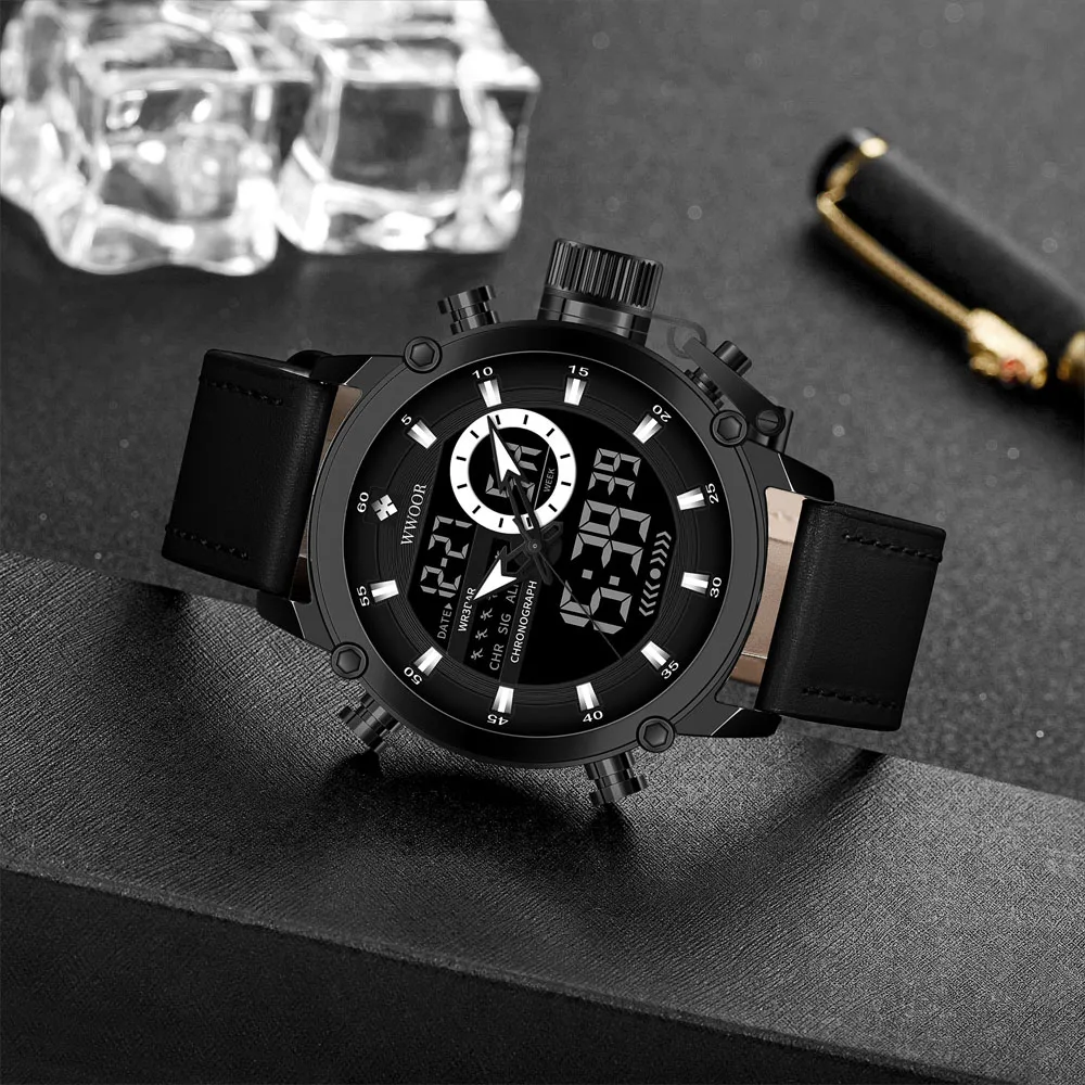 Luxury Brand WWOOR Digital Sport Watch For Men Steel Waterproof Chronograph Clock Fashion Luminous Quartz Wristwatches Man Clock