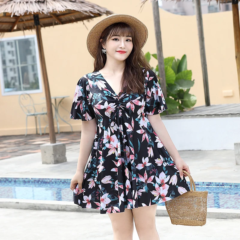 Plus Size Tankini Mayo Women\'s One Piece Swimsuit 9XL Large Bathing Suit Ladies Closed Korea Swimwear Floral Print Swim Wear 8XL