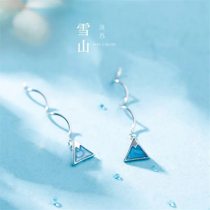 New Fashion Creative Triangle Wave Mount Fuji Ear Line 925 Sterling Silver Jewelry Personality Geometric Dangle Earrings  E101 - view 2
