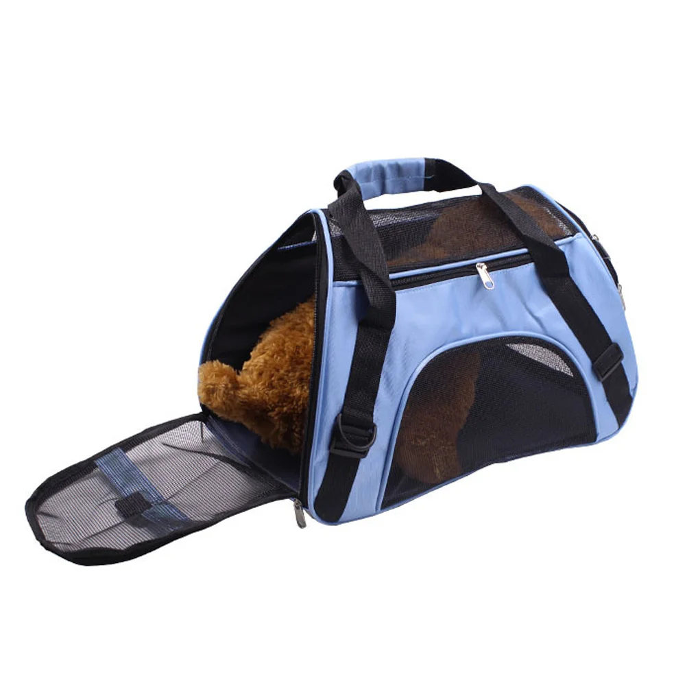 Portable Cat Dog Pet Carrier Backpack Mesh Puppy Pack Outdoor Travel Handbag with Safety Zippers Size S (Blue)