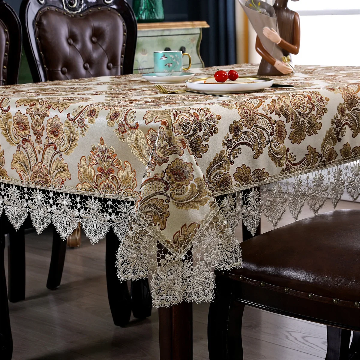 EIFLOY-Vintage Tablecloth, Coffee Table Cover, Rectangular, Jacquard, with Lace, Square, for Party Dining Table, Dropshipping