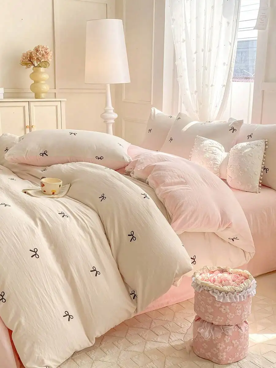 

3pcs Fresh Printed Polyester Bedding Set, Washable, Suitable For Boys And Girls Dormitory, Includes 1 Duvet Cover And 2 Pillowca